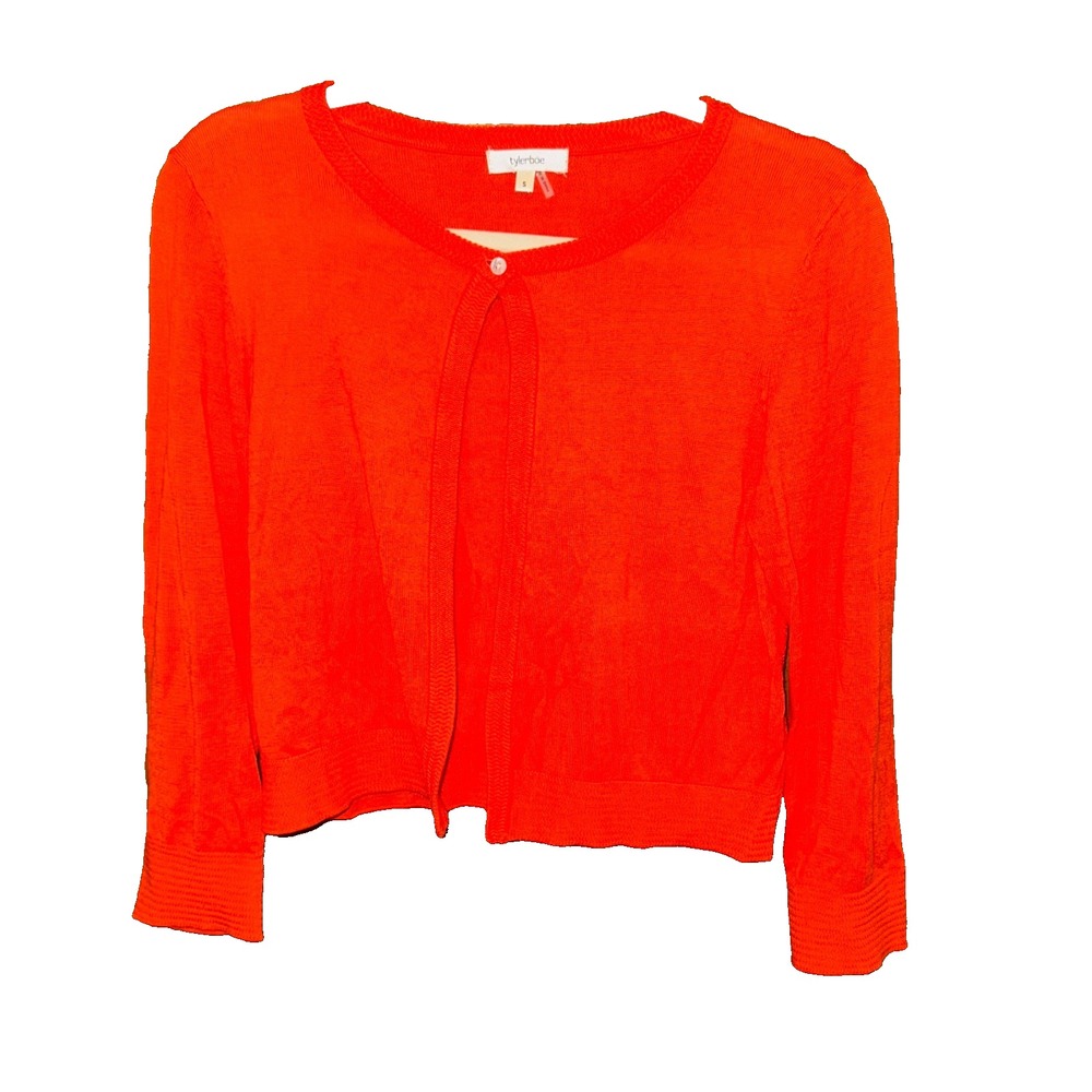 Tyler Boe Bright Red Small Crop Cardigan Coastal Chic Preppy Quiet Luxury Layer